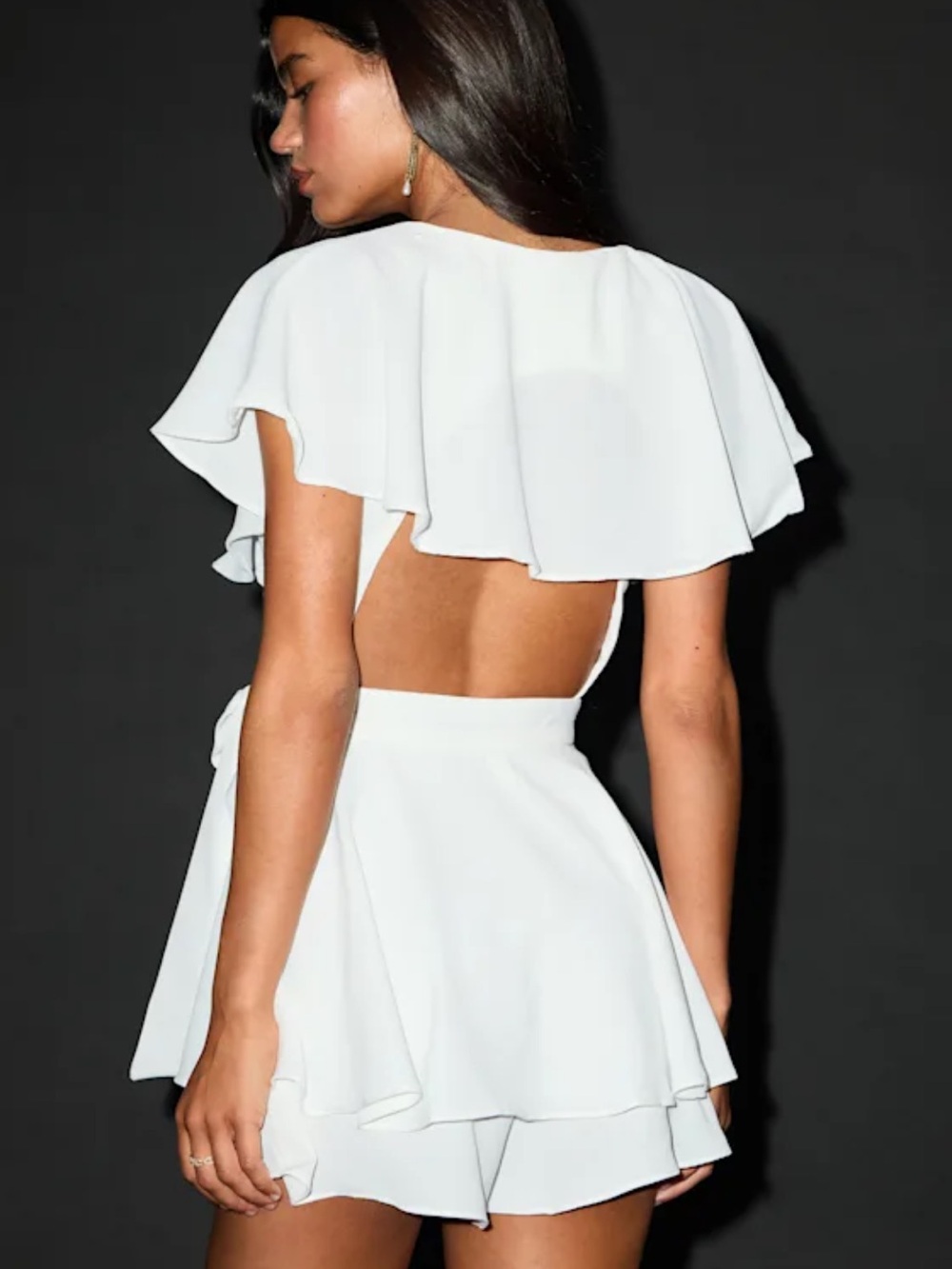 Aldrin White Ruffled Backless Wrap Skort romper - Picture 4 of 5